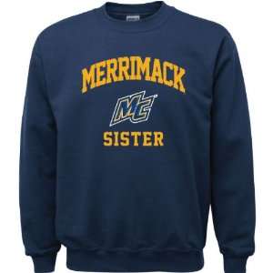 Merrimack Warriors Navy Youth Sister Arch Crewneck Sweatshirt  