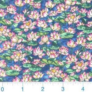 45 Wide Garden Delight Floral Lake Blue/Pink Fabric By 
