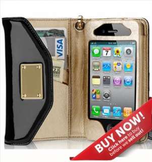 NEW BLACK IPHONE 4 4S 4G 4GS WALLET CLUTCH CREDIT FLIP LEATHER POUCH 