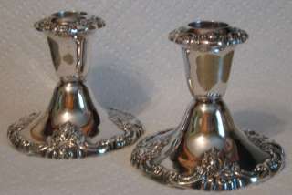 PAIR of WALLACE SILVERPLATE BAROQUE PATTERN CANDLESTICK HOLDERS # 750 