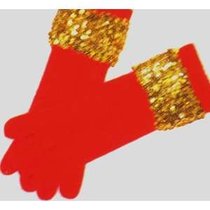   Gloves Reinforced By Nylon Fibers Trimmed with Gold Sequin Ribbon
