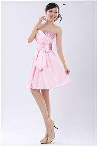 Short Prom Size M Satin Cocktail Evening Gown Wedding/ bridesmaid Pink 