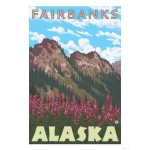 Fireweed & Mountains, Fairbanks, Alaska Giclee Poster 