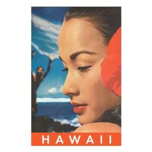  Hawaii, Lady with Hibiscus Premium Poster Print, 8x12 