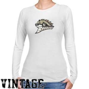  Western Michigan Broncos Ladies White Distressed Logo Vintage 