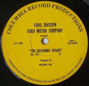 Vintage FORD MOTOR COMPANY SALES AID RECORD Columbia  