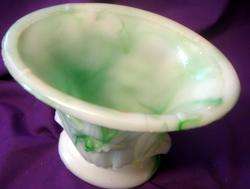 Akro Agate Green & White Swirl Glass Vase / Iris Pattern 