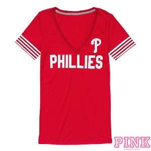 Philadelphia Phillies Victorias Secret PINKï¿½ V Neck Half Sleeve 