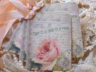 Vintage Hang Tags by Tattered Treasure Shabby Chic French Paris Pink 