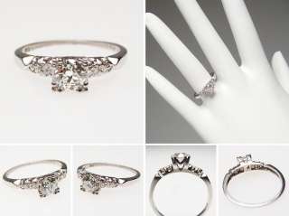 Antique Old Euro Cut Diamond Engagement Ring Solid Platinum Art Deco 
