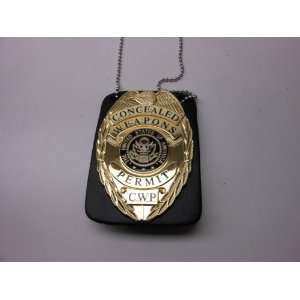  Concealed Weapons Permit Badge CCW Gold with Holder 