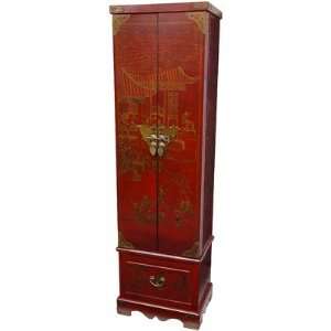  Tall Floor Jewelry Armoire in Antique Red Lacquer