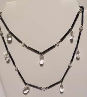 Victor Alfaro Gun Metal Necklace w/Crystal Beads 36  