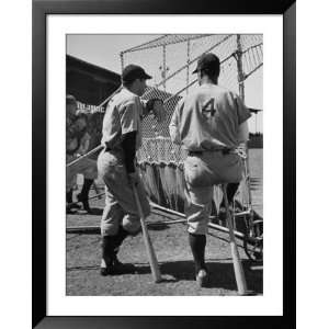  Yankee Greats Joe DiMaggio and Lou Gehrig Behind Backstop 