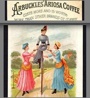 1800s Adv. CARD Arbuckle Coffee Lady Highwheeler BIKE  