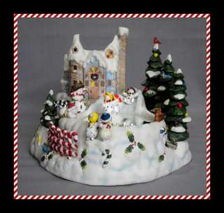   FIGURAL MUSIC BOX CANDLE HOLDER SNOWMAN SKATE RINK SEE VIDEO BISQUE