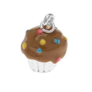 Silver Plated Cupcake With Chocolate Frosting And Sprinkles Charm 17mm 