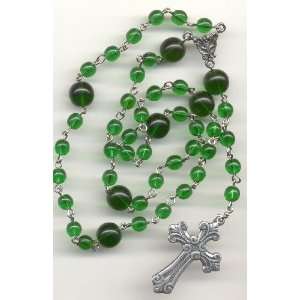  Lutheran Rosary   Emerald Czech Glass, Scroll Cross 