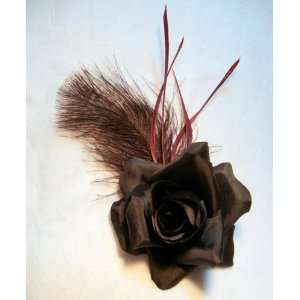  Black Rose with Purple Feather Hair Flower Clip 