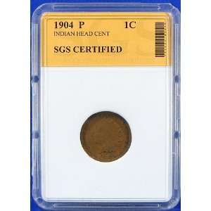  1904 P Indian Head Cent Certified Authentic by SGS 