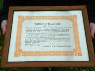   Motorcyclist Association AMA Framed Certificate of Registration NY