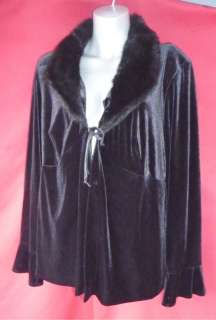 Black Slinky Velveteen Opera Jacket Faux Fur Collar 18w plus 