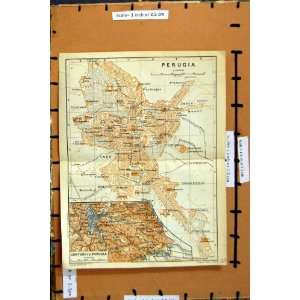   1909 MAP ITALY STREET PLAN TOWN PERUGIA CUPA BUCACCIO