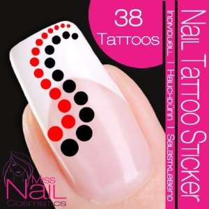  Nail Art Tattoo Sticker Circle / Dots   red / black 