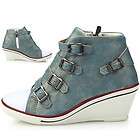 New Womens Shoes Fashion Ankle Boots Buckle Lace Up High Heels Blue US 
