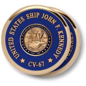  USS John F. Kennedy Coaster Brass 2 Coaster Set 