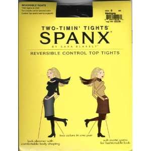  Spanx Reversible Control Top Tights Black/Gray Size B 