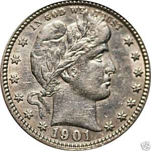 1901 25C Silver Barber Head Quarter AU 53 Details Anacs  