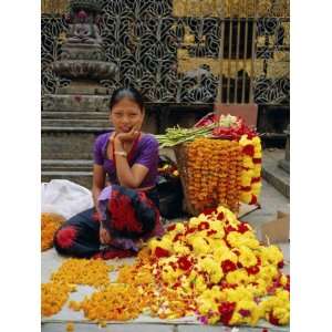Woman Selling Flowers, Asan Tole Buddhist Temple, Kathmandu, Kathmandu 