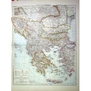  BALKAN PENINSULA ANTIQUE MAP c1897 CRETE ALBANIA HUNGARY 
