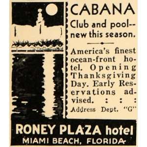  1930 Ad Roney Plaza Hotel Miami Beach Cabana Club Pool 