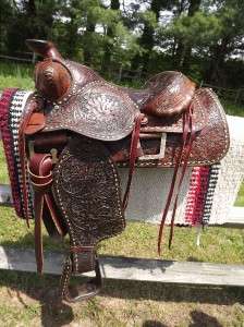   Seat Used Tooled Leather & Buckstitched Big Horn Western Saddle  