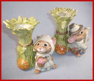 Fitz and Floyd Mayflower Mouse Pilgrim Mice Candlestick Candleholders 