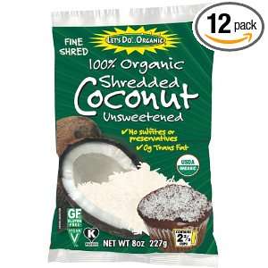 Lets Do Organic Shredded, Unsweetened Coconut, 8 Ounce Packages (Pack 