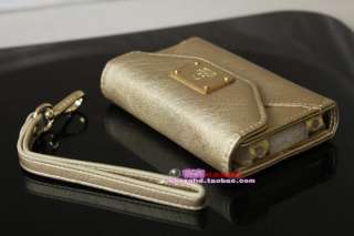 Gold Elegant Luxury Leather Card Holder Wallet Bag Case Cover iphone 4 