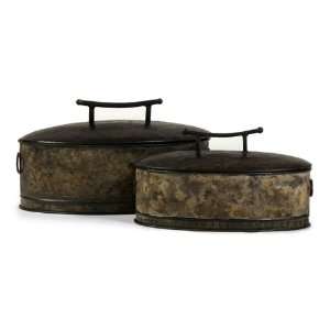  Set of 2 Drum Shaped Storage Boxes with Decorative Handles 
