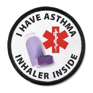 HAVE ASTHMA INHALER INSIDE Black Rim Medical Alert Symbol 4 inch Sew 