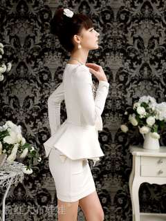 elegant women slimming dress set OL diamond bow puff sleeve free 
