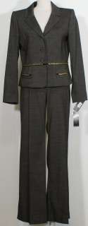 NWT ANNE KLEIN Black Multi Stretch Chain Trim Pant Suit 14  