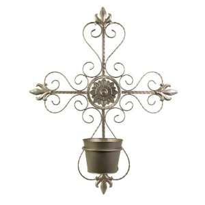 Decorative Champagne Scroll Wall Mounted Religious Cross with Planter 