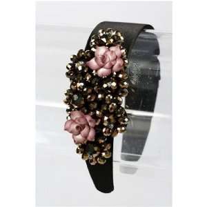  Syms Handmade Brown Crystals & Flowers Headband Jewelry