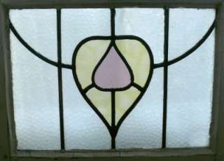 Antique English Stained Glass Window Pink and Yellow Heart  