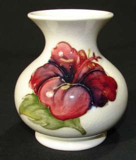 Vintage Moorcroft Pottery HIBISCUS Vase, White c.1960s  