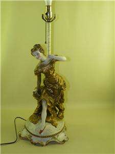 Antique Porcelain Bisque Figural Maiden Lamp Italy 25  