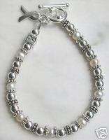 Silver &Mother of pearl LUNG CANCER AWARENESS bracelet  