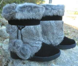   II Real Rabbit FUR EXOTIC Winter Apres Ski Mukluk Boots Black  